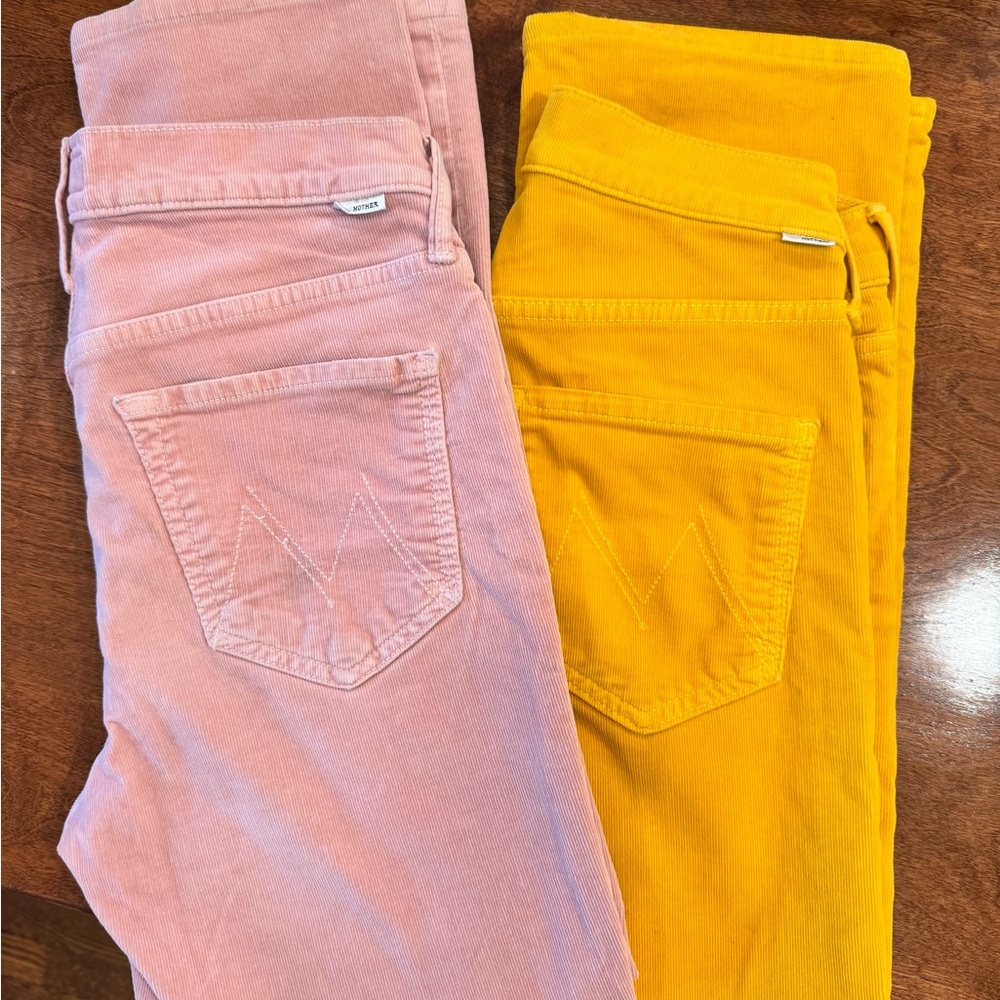 MOTHER Pink and Yellow Corduroy Pants